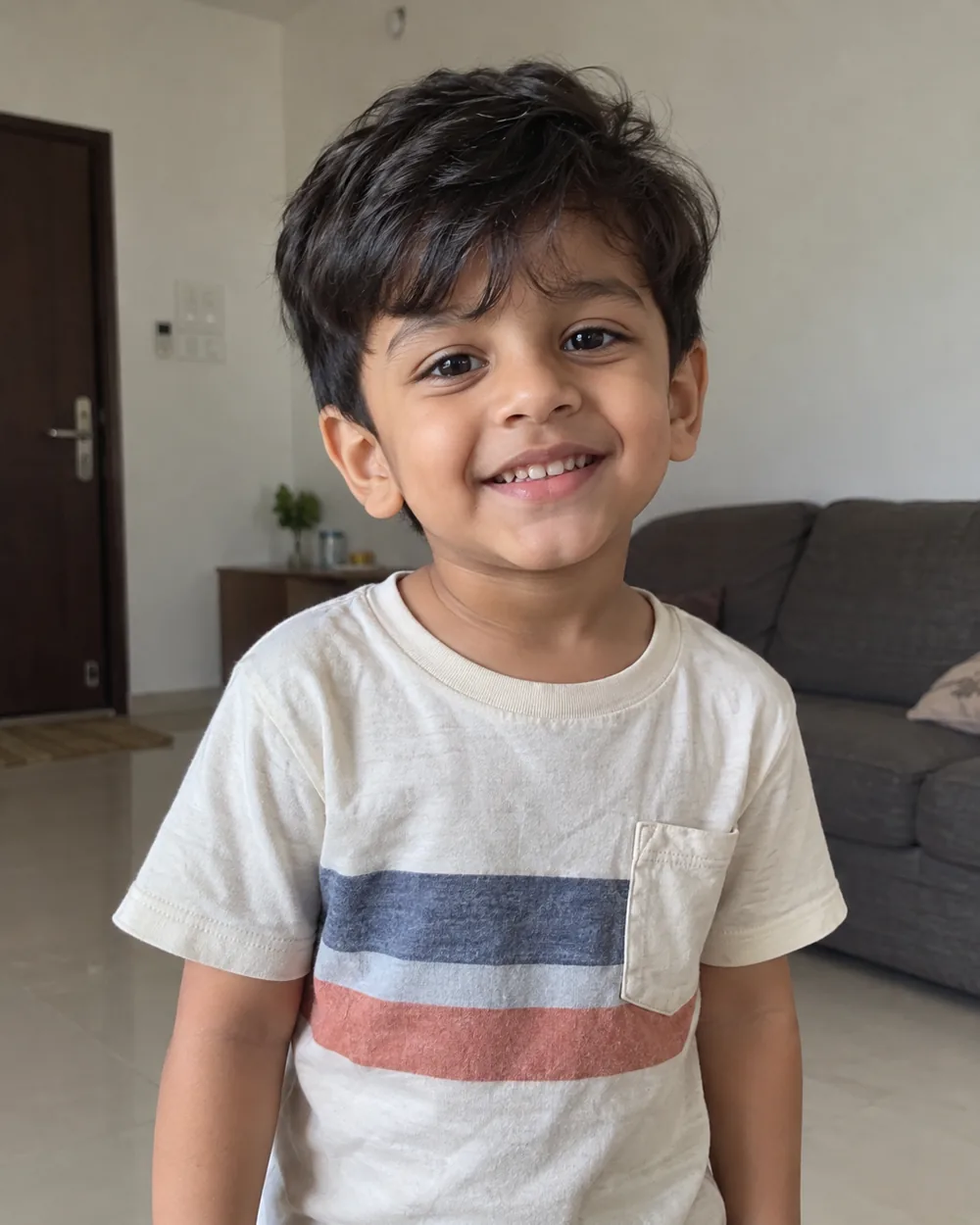 Before: normal phone photo of a boy at home